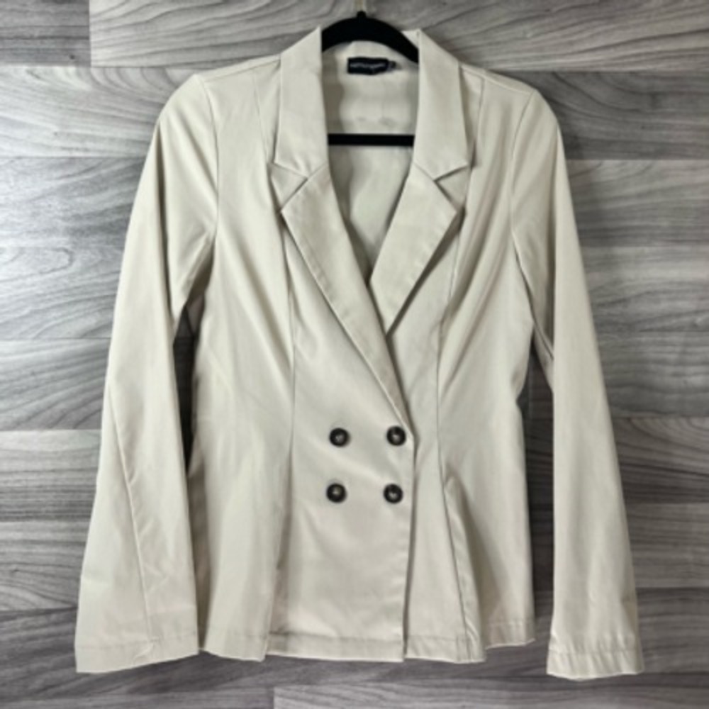 Prettylittlething Womens Blazer Jacket Beige Buttons Double Breasted Collar‎ 6